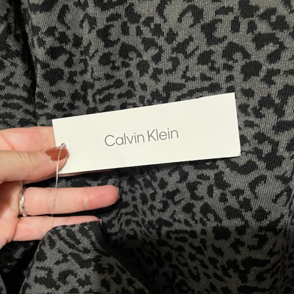 NEW Calvin Klein XL Cowlneck Grey Black Leopard Tunic Sweater - Picture 5 of 8